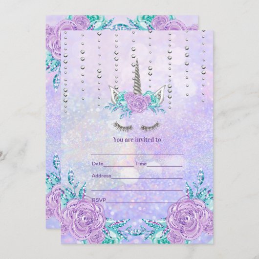 Invitation Remplir l'invitation Unicorn (Devant / Derrière)