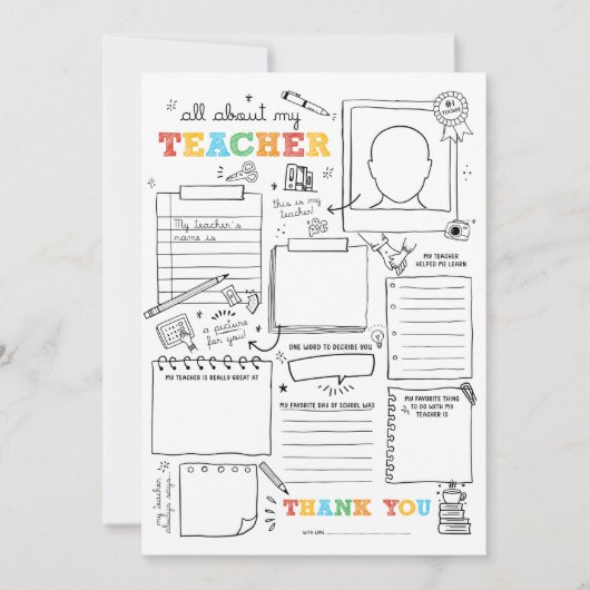 Invitation Remplir tout en blanc À propos de mon enseignant F (Devant)