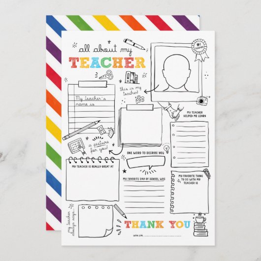 Invitation Remplir tout en blanc À propos de mon enseignant F (Devant / Derrière)