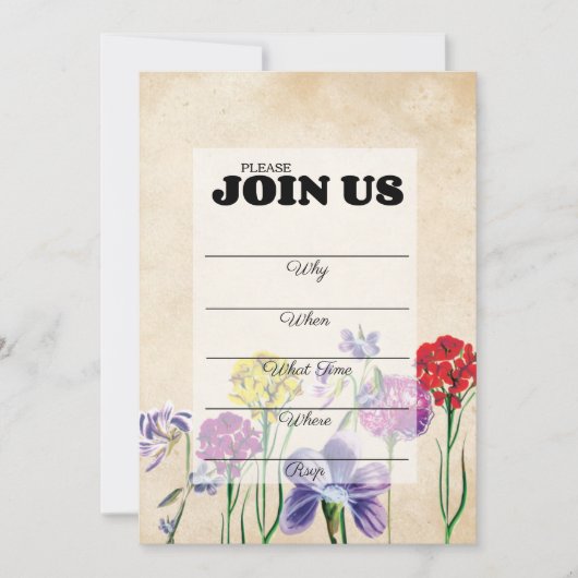 Invitation Remplissage manuscrit fleur sauvage À usages multi (Devant)