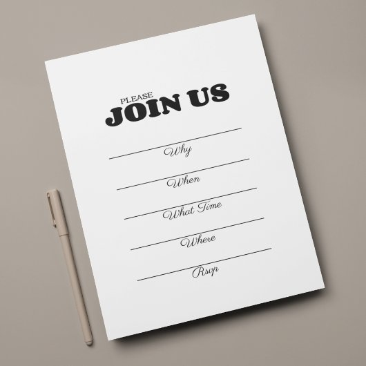 Invitation Remplissage manuscrit Multi-usage Noir Typographie