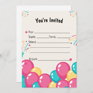 Invitation Remplissez L'Invitation Anniversaire Des Ballons V
