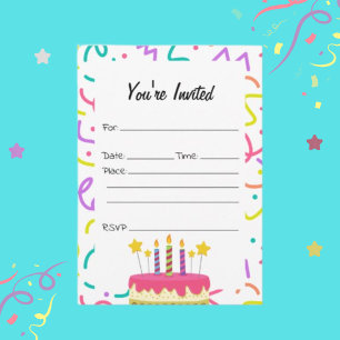 Invitation Remplissez L'Invitation D'Anniversaire Vierge