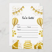 Invitation Remplissez L'Invitation D'Or D'Anniversaire Vierge (Devant / Derrière)