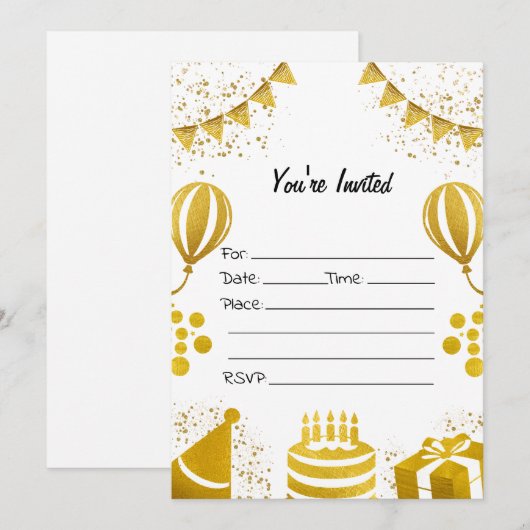Invitation Remplissez L'Invitation D'Or D'Anniversaire Vierge (Devant / Derrière)