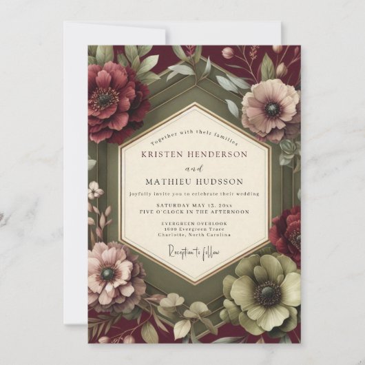Invitation Renaissance Bourgeonneuse Mariage Marron (Devant)