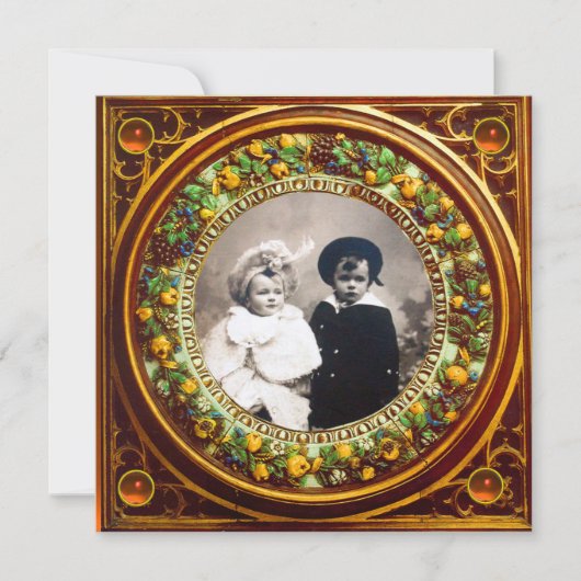 INVITATION RENAISSANCE FLORENTINE FRUITS NOIR ORANGE DAMASK (Devant)