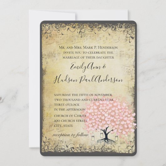 Invitation Renaissance Médiéval Pink Heart Mariage (Devant)