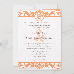 Invitation Renaissance médiévale Coral Damask Grey Mariage
