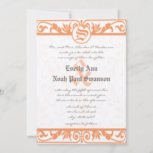 Invitation Renaissance médiévale Coral Damask Grey Mariage (Devant)