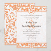 Invitation Renaissance médiévale Coral Damask Grey Mariage (Devant / Derrière)