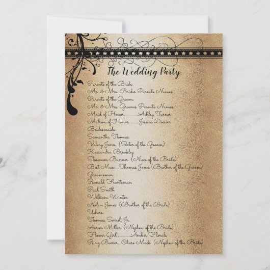 Invitation Renaissance médiévale Gold & Black Wedding Program (Dos)