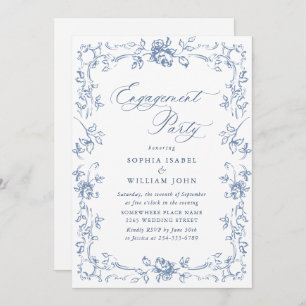 Invitation Renaissance Ornate Dusty Blue ENGAGEMENT PARTI