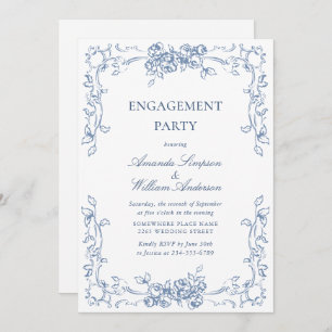 Invitation Renaissance Ornate Dusty Blue ENGAGEMENT PARTI