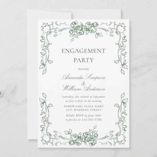 Invitation Renaissance Ornate Sage Green ENGAGEMENT PARTI (Devant)