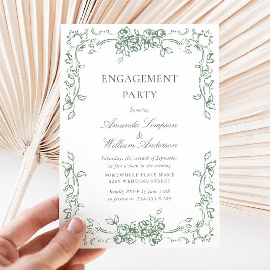 Invitation Renaissance Ornate Sage Green ENGAGEMENT PARTI