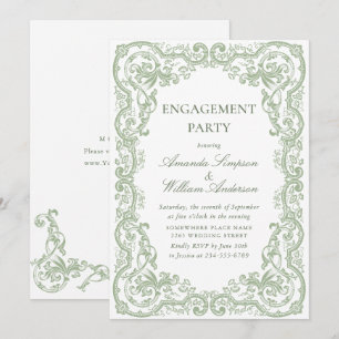 Invitation Renaissance Ornate sage Green ENGAGEMENT PARTY