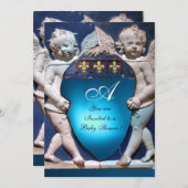 INVITATION RENAISSANCE PETITS ANGES SAPPHIRE BLEU MONOGRAMME (Devant / Derrière)