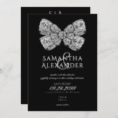 Invitation Renaissance Regency Ornate Bow AIO Mariage noir (Devant / Derrière)