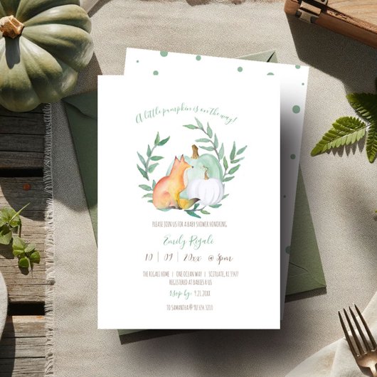 Invitation Renard à thème automne et Baby shower Citrouille
