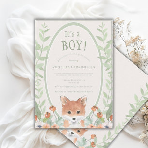 Invitation Renard animal mignon aquarelle verdure bébé