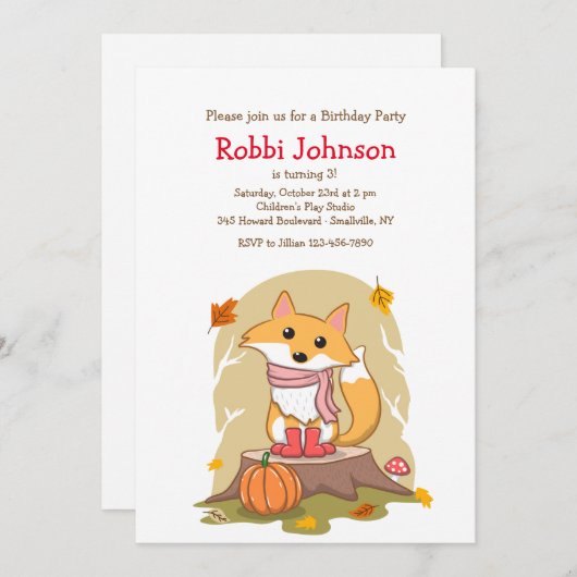 Invitation Renard Automne (Devant / Derrière)