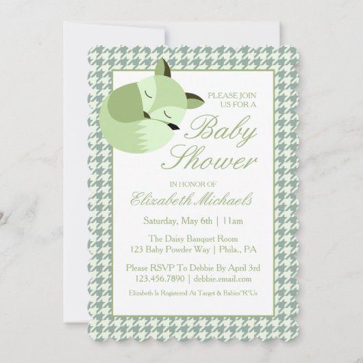 Invitation Renard Baby shower vert (Devant)
