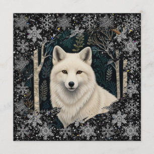 Invitation Renard blanc de Noël loup blanc flocon de neige sc