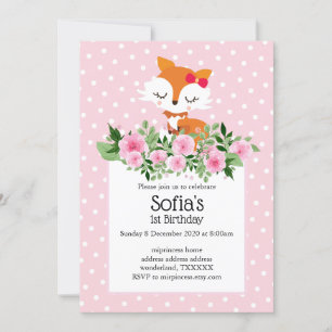 Invitation renard, bois, mignonette, girly, amusant, tendance