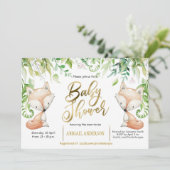 Invitation Renard boisé, Verdure, Faux Gold Baby Boy Douche (Debout devant)