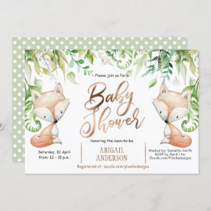 Invitation Renard boisé, verdure, Rose Gold Baby Boy Douche