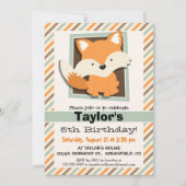 Invitation Renard boisé; Vert sage, Orange, Brown rayures (Devant)