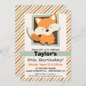 Invitation Renard boisé; Vert sage, Orange, Brown rayures (Devant / Derrière)