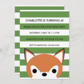 Invitation Renard curieux | Bandes vertes | Fête d'anniversai (Devant / Derrière)