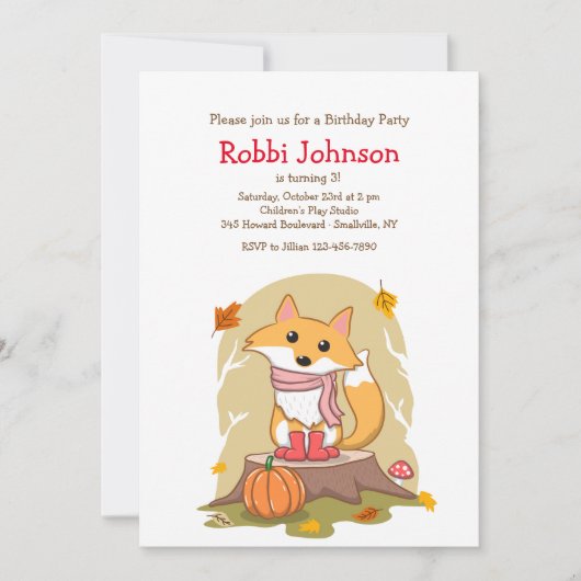 Invitation Renard d'Automne (Devant)