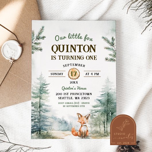 Invitation Renard de la forêt hivernale 1er anniversaire