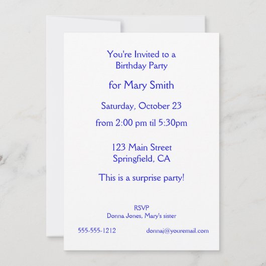 Invitation Renard de Sally (Dos)