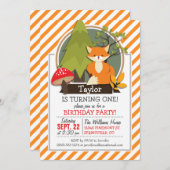 Invitation Renard des Bois; Rayures Orange et Blanche (Devant / Derrière)