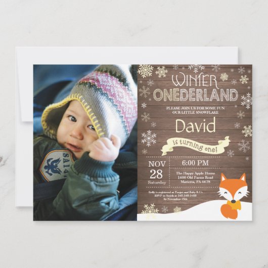 Invitation Renard d'hiver rustique d'Onederland (Devant)