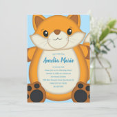 Invitation Renard fête d'anniversaire bleu (Debout devant)