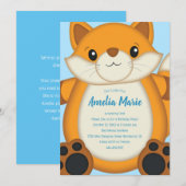 Invitation Renard fête d'anniversaire bleu (Devant / Derrière)