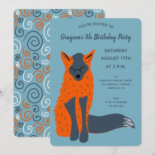 Invitation Renard Melaniste Vieux Garçons Animaux Fête d'Anni (Devant / Derrière)