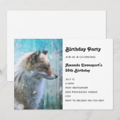 Invitation Renard Mignon à Fourrure sur Fond Grunge Bleu Anni (Devant / Derrière)