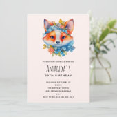 Invitation Renard mignon avec couronne florale Anniversaire (Debout devant)
