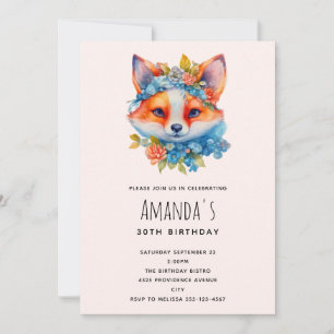 Invitation Renard mignon avec couronne florale Anniversaire