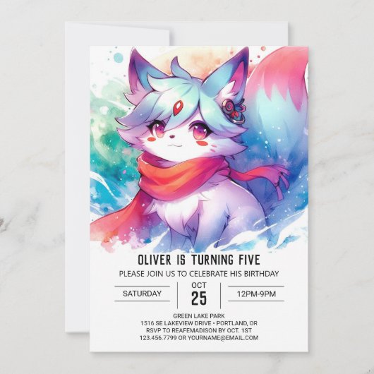 Invitation Renard numérique peint Anniversaire (Devant)