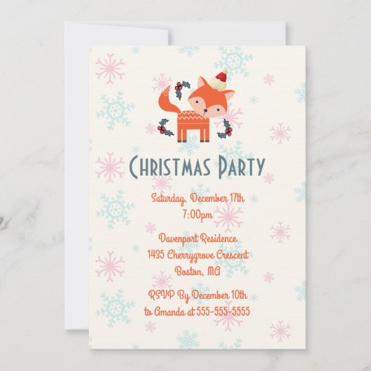 Invitation Renard Orange À Santa Hat Fête De Noël (Devant)