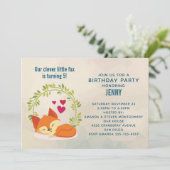 Invitation Renard orange mignon, Coeurs rouges et Wreath Anni (Debout devant)