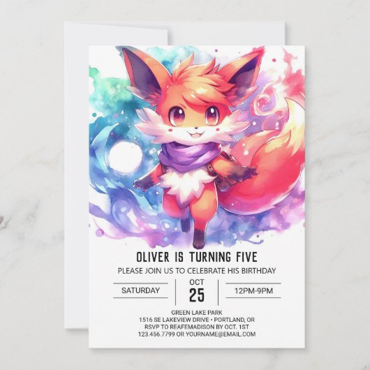 Invitation Renard peint Anniversaire (Devant)
