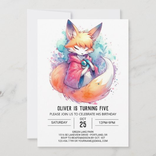 Invitation Renard peint en Whimsical Anniversaire (Devant)